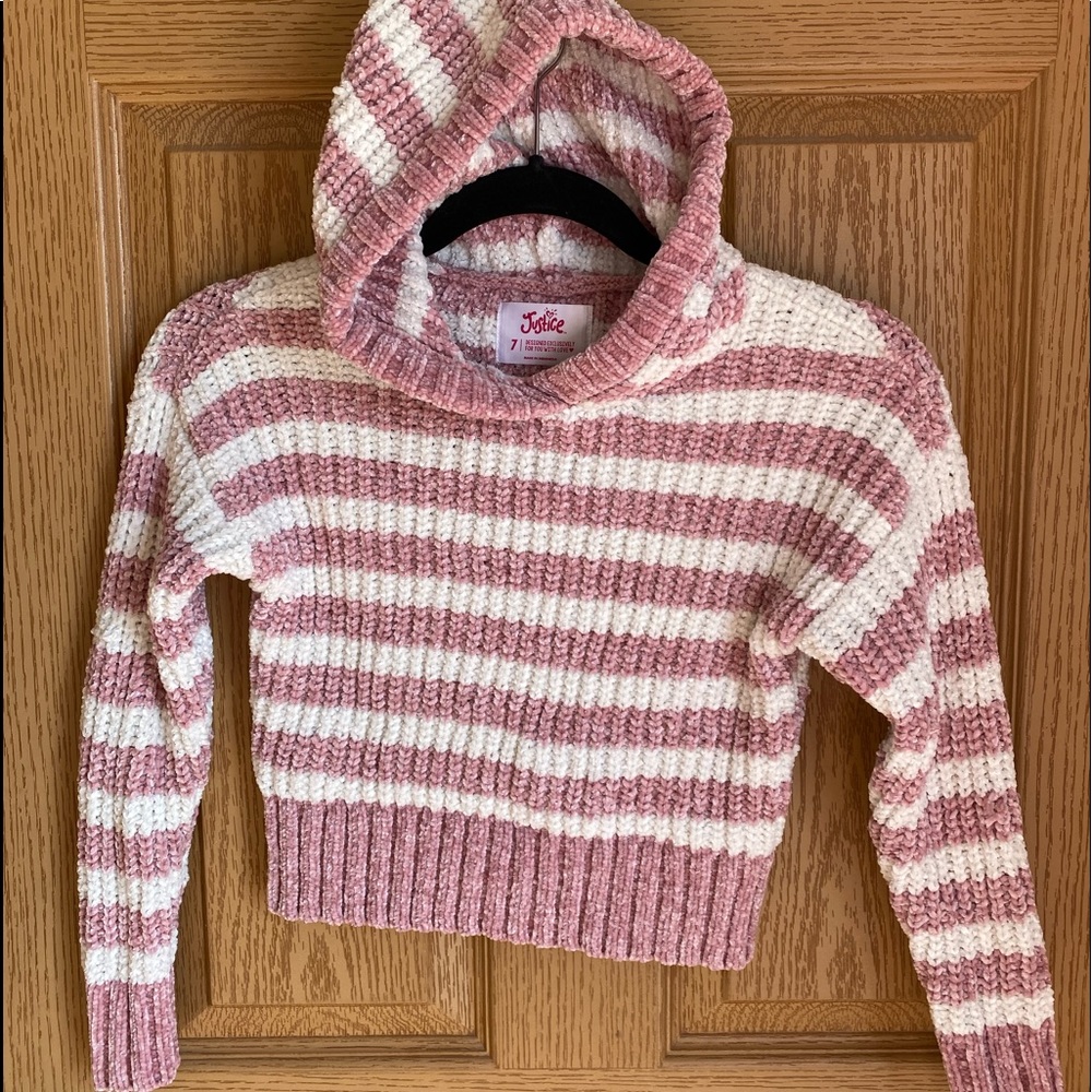 Justice - Stripped Knit Sweater with Hood
